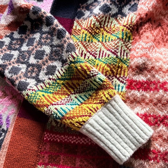 Anthropologie Boho Abstract Multicolor Patchwork Open Cardigan Sweater 1X/2X - Picture 13 of 16